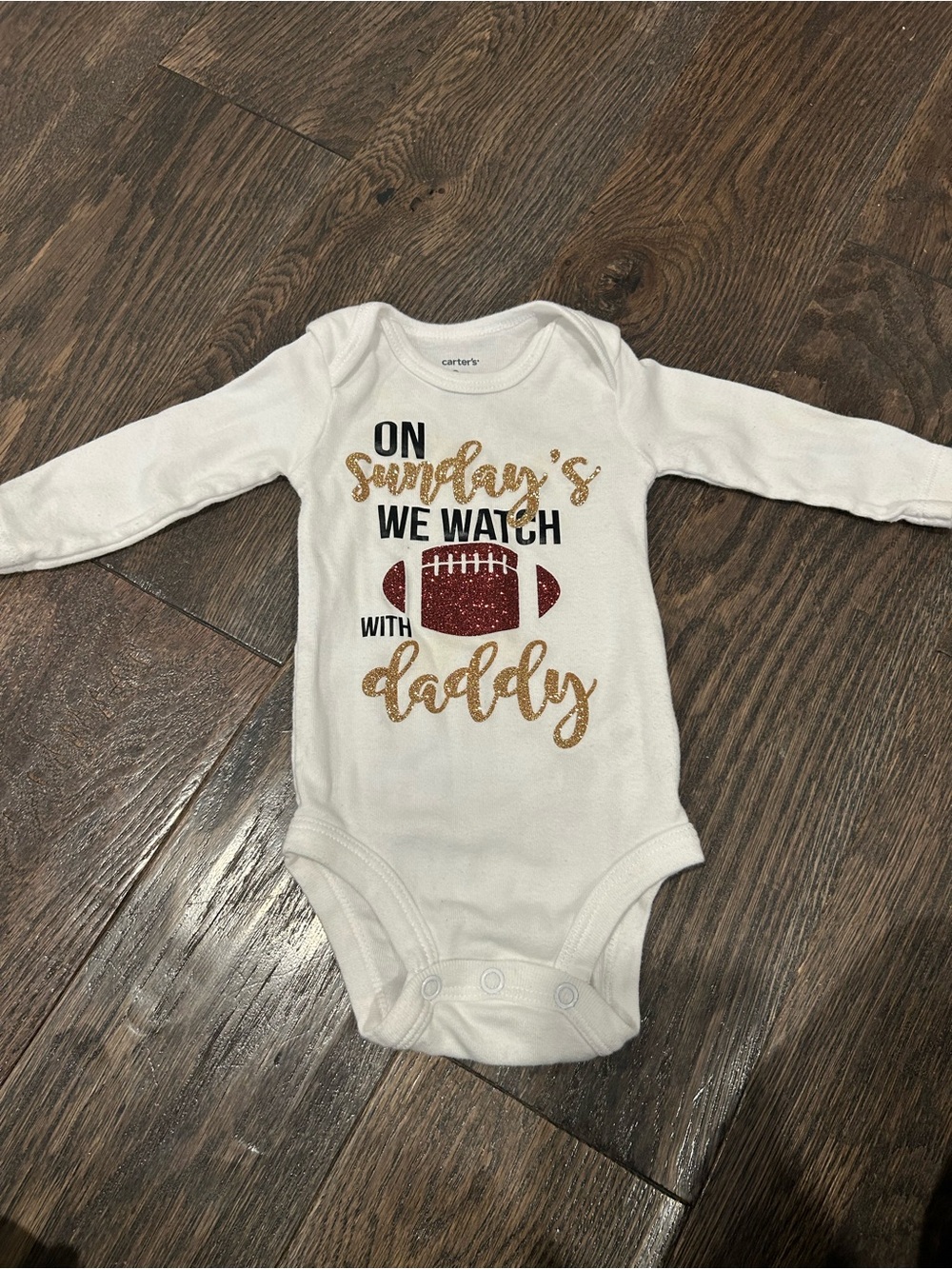 Carter's White Long-Sleeve Bodysuit Grapgic Gold Glitter Print Size 3m